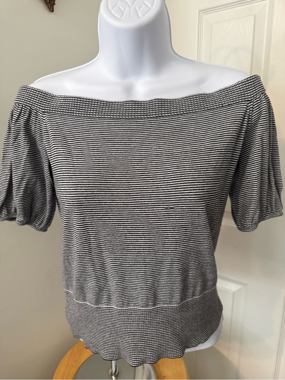LOFT Black & White Striped Off-Shoulder Tunic